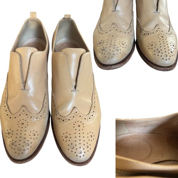 J CREW BEIGE LEATHER OXFORDS SIZE 6.5 MADE IN ITALY - Picture 3 of 5
